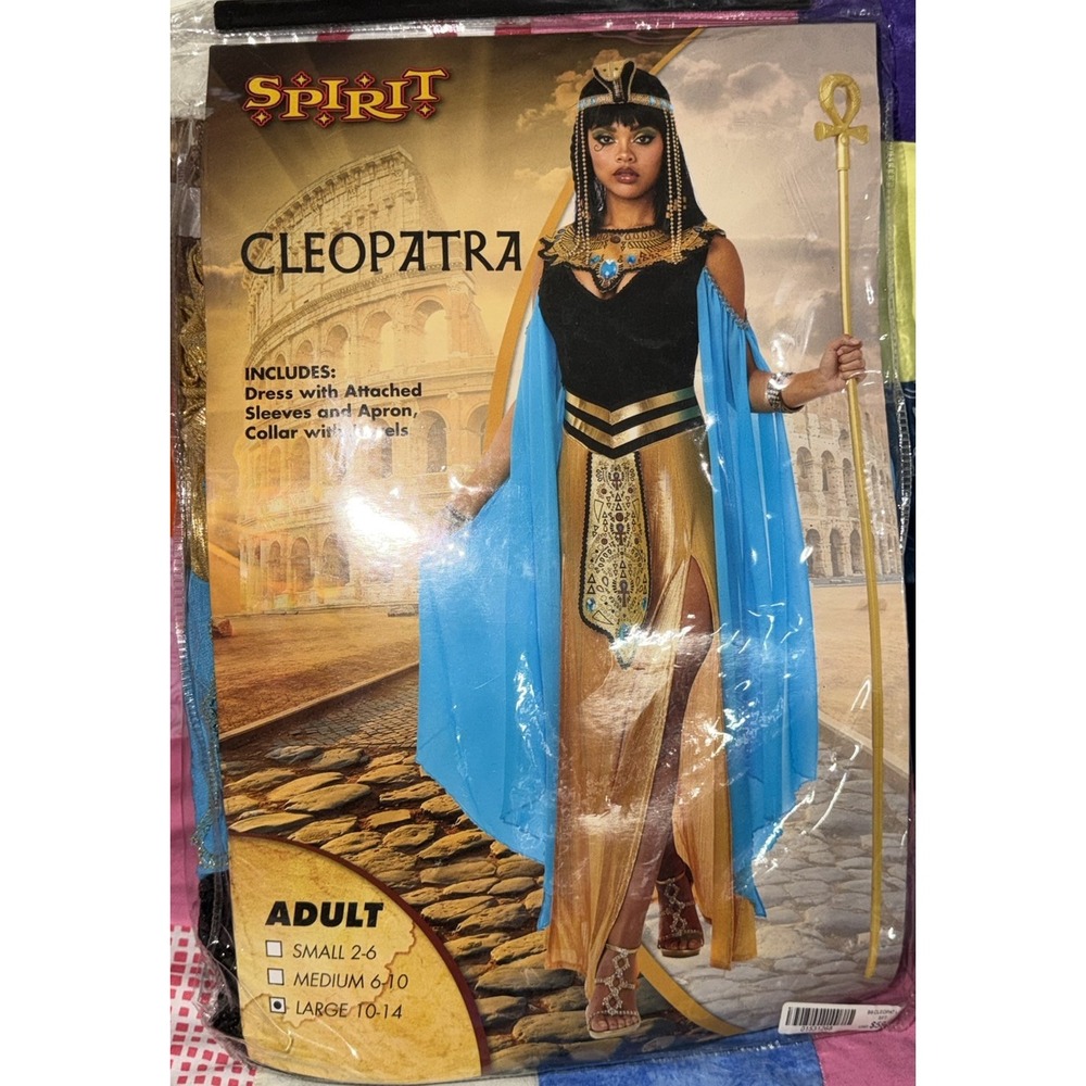 Spirit Cleopatra Adult Halloween Costume Dress L Gold Black Blue Polyester